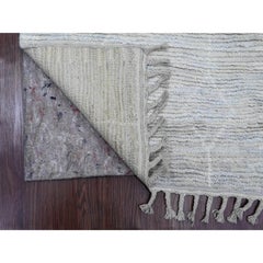 2'6"x12'9" White Moroccan Weave Geometric Pattern Hand Knotted Wool Runner Rug