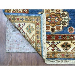 2'6"x13' Cerulean Blue Wool Hand Knotted Afghan Super Kazak Runner Rug