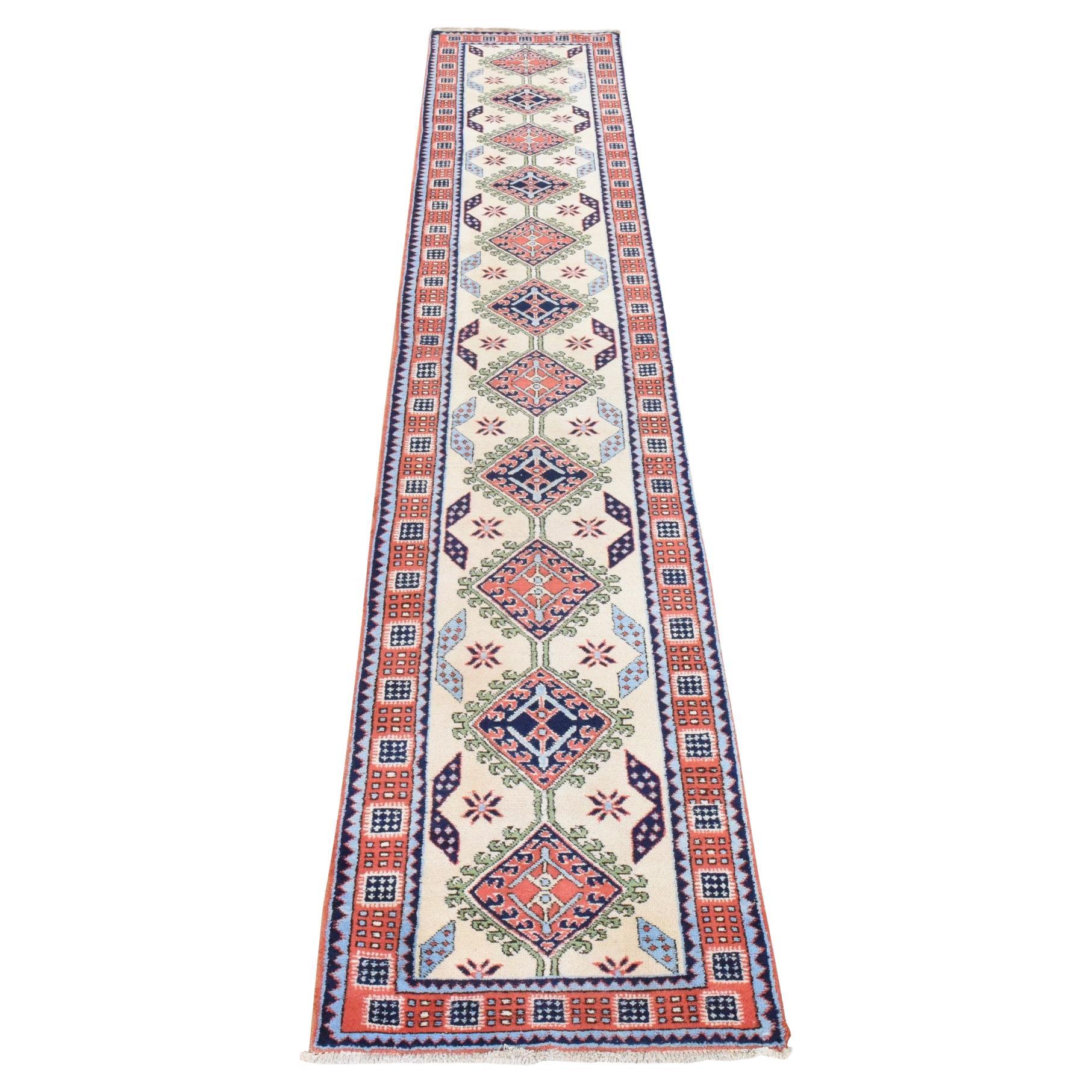 2'6"x13'1" Reed Yellow Vintage Persian Meshkin Hand Knotted Wool Runner Rug For Sale