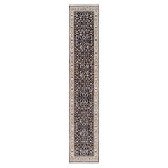 2'6"x13'3" Midnight Blue Nain with Flower Design Wool and Silk Hand Knotted Runn