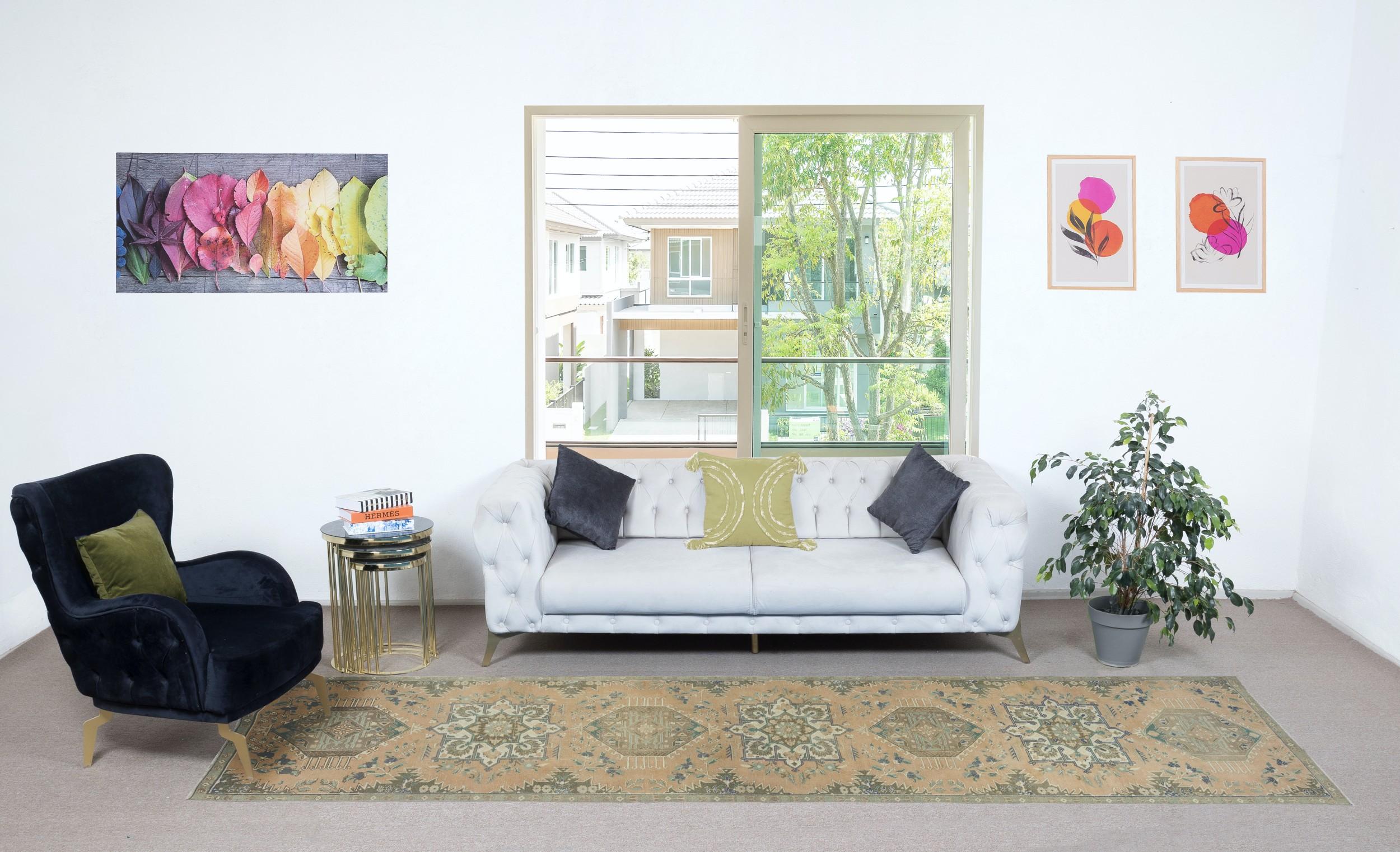 Enhance your home with the authentic charm of this vintage handknotted Turkish wool runner rug, a masterpiece of traditional Anatolian craftsmanship. 

Crafted from 100% high-quality wool, this runner rug offers exceptional durability, warmth, and a