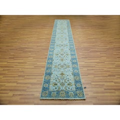 2'6"x14' Arctic Blue Wool Hand Knotted Shah Abbas Design Runner Oriental Rug