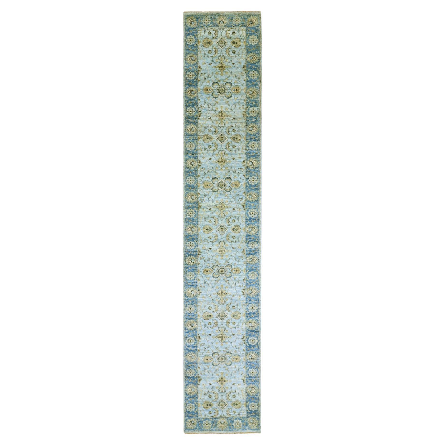 2'6 "x14' Arktisch Blau Wolle Handgeknüpft Shah Abbas Design Läufer Orientteppich