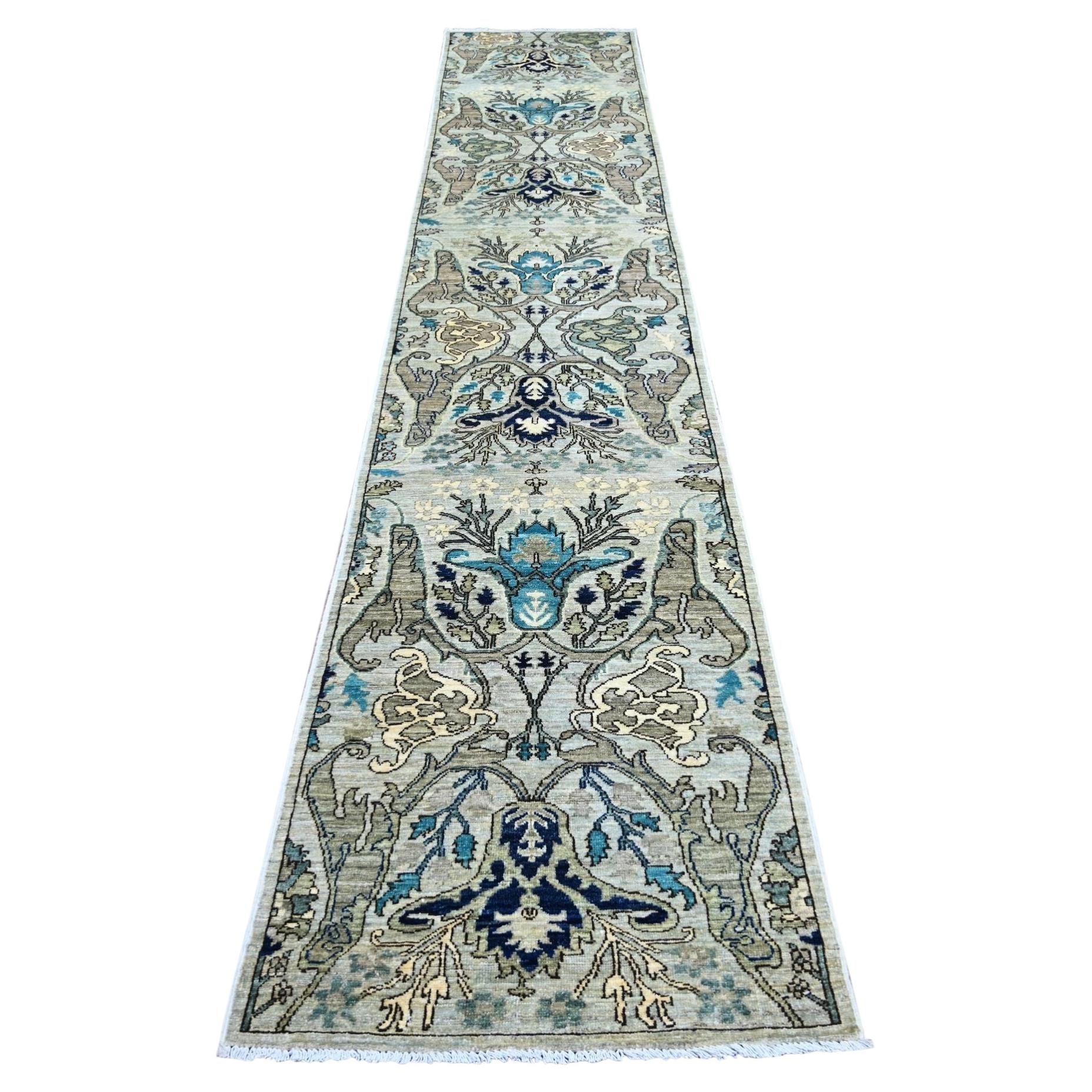 2'6"x14' Gray Bijar Garus Design Aryana Grade Hand Knotted Pure Wool Runner Rug