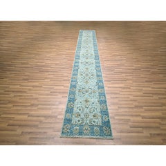 2'6"x14' Light Blue Shah Abbas Flower Design Hand Knotted Pure Wool Runner Rug