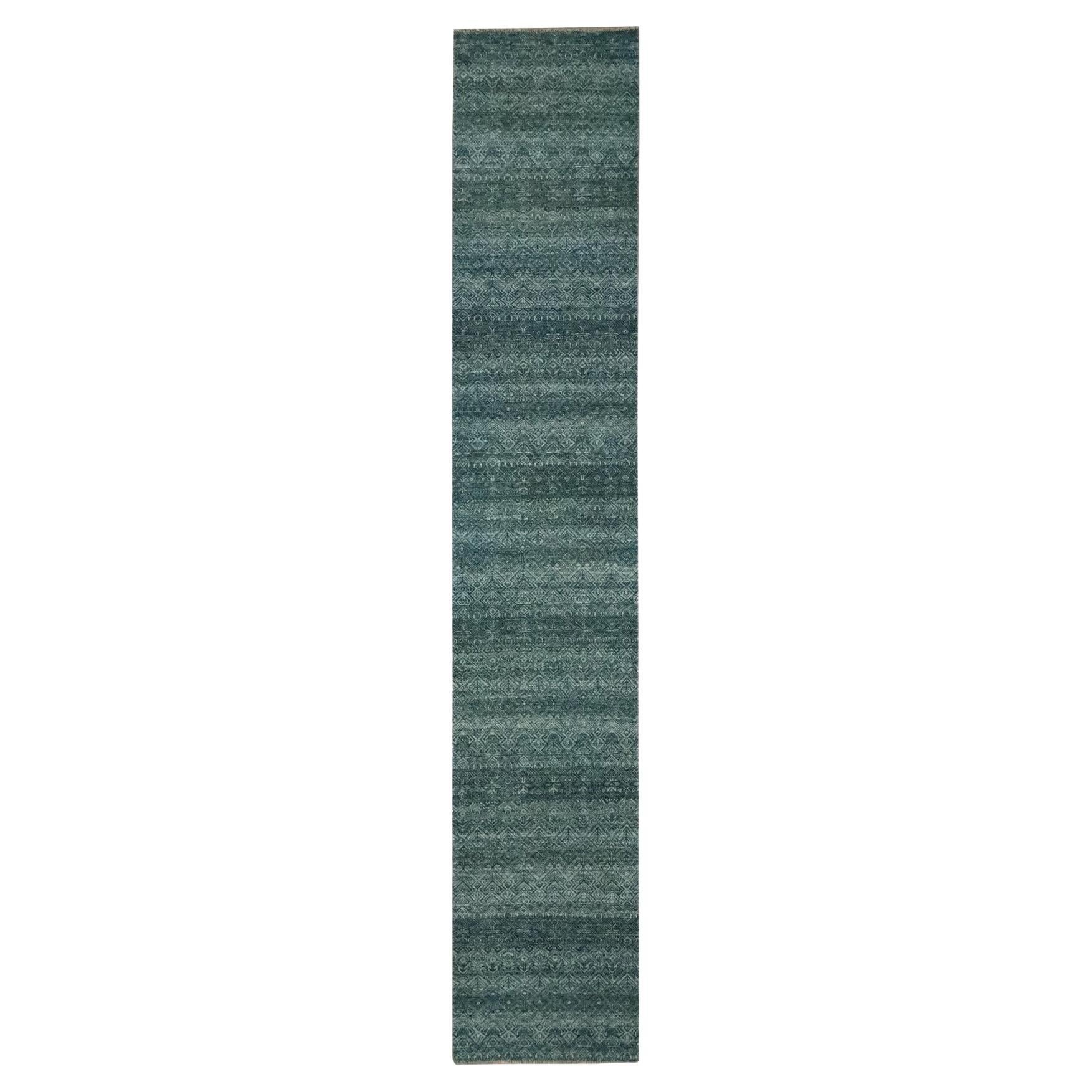 2'6"x14' Ocean Blue Kohinoor Herat Pattern Pure Wool Hand Knotted Runner Rug