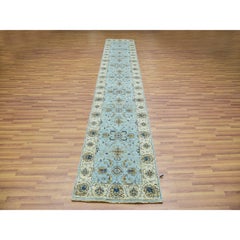 2'6"x14' Reverie Blue Wool Hand Knotted Shah Abbas Pattern Runner Oriental Rug
