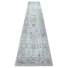 2'6"x14' Soft Velvety Wool Hand Knotted Gray Angora Oushak Oriental Runner Rug