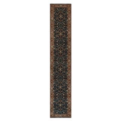 2'6"x14'1" Polo Blue Denser Weave Hand Knotted Antiqued Fine Heriz Pure Wool Rug