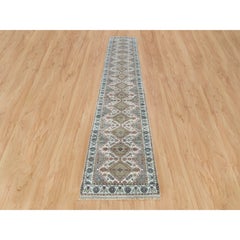2'6"x14'1" Swan White All Wool Rosettes Border XL Runner Sustainable Oriental