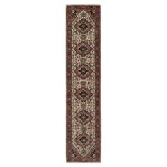 2'6"x14'2" Ivory Antiqued Fine Heriz Re-Creation Hand Knotted Wool Runner Rug