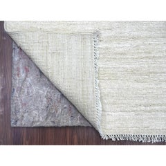 2'6"x14'4" Ivory Plain Solid Pattern Hand Knotted Ghazni Wool Runner Rug