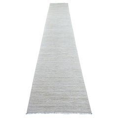 2'6"x14'4" Ivory Plain Solid Pattern Hand Knotted Ghazni Wool Runner Rug