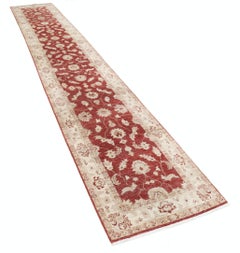 Tappeto lungo rosso e beige annodato a mano 2.6x15 ft. Tappeto Oushak Floral Corridor