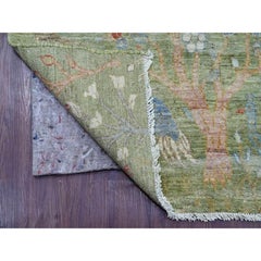 2'6 "x15' Grüner handgeknüpfter Peshawar Paradiesvögel Design Wollteppich