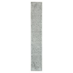 2'6"x15'10" Goose Gray Zoroastrian Hand Knotted Wool and Silk XL Runner Rug