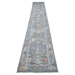 2'6 "x15'3" Echo Gray Afghan Angora Oushak Wool Foundation XL Runner Tapis d'Orient