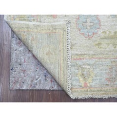 2'6"x15'5" Ivory Afghan Angora Oushak Leaf Design Hand Knotted Wool Runner Rug