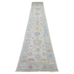 2'6"x15'5" Ivory Afghan Angora Oushak Leaf Design Hand Knotted Wool Runner Rug