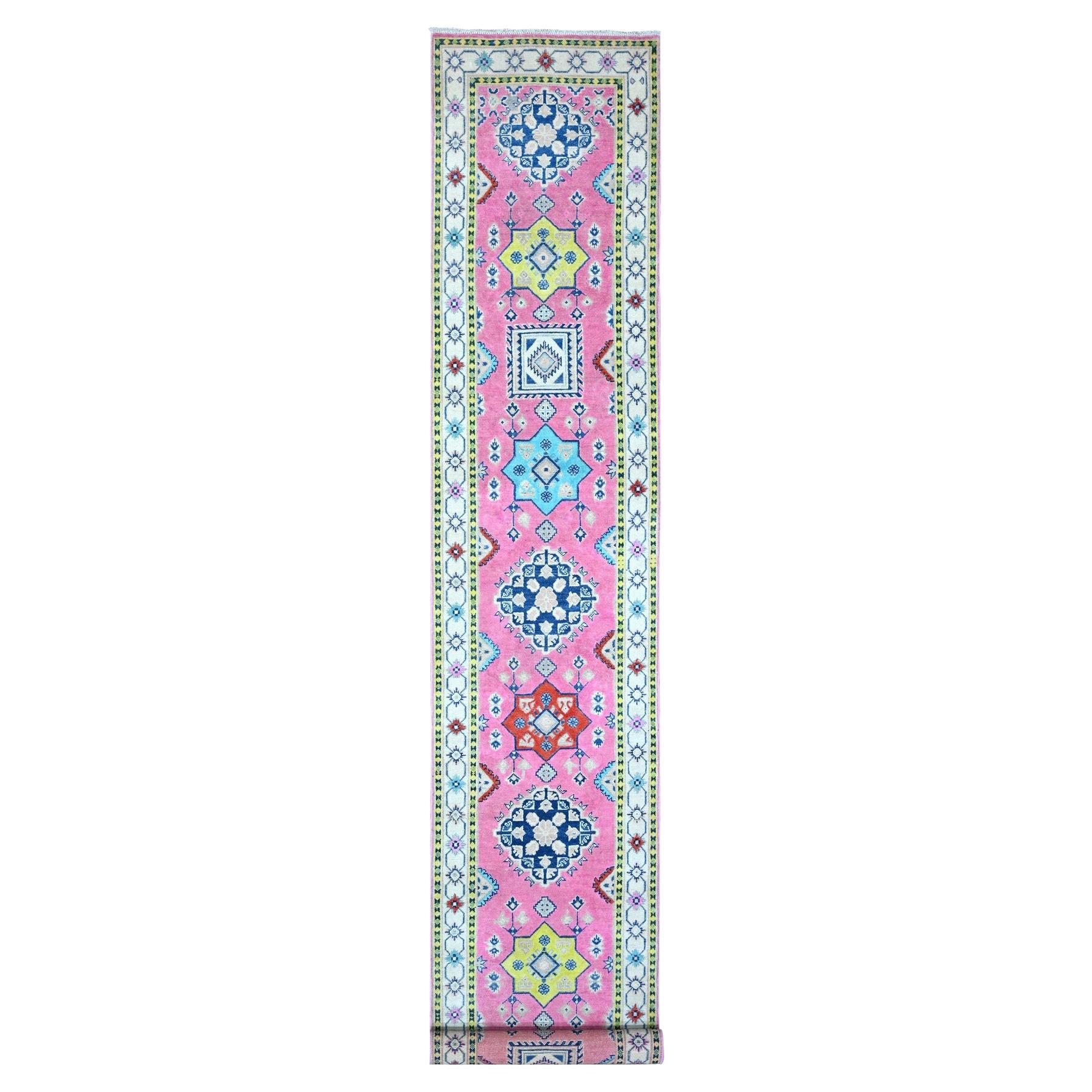 2
6"x15
6" Azalea Pink Pure And Soft Wool Fusion Kazak Runner Oriental Rug For Sale