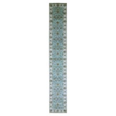 2'6"x15'9" Himmelblauer handgeknüpfter Agra Shah Abbas Vines Design Wolle XL Läufer