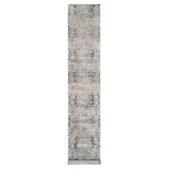 2'6 "x16' Tapis de course transitionnel gris noué à la main en soie et laine texturée XL