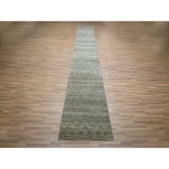 2'6"x16' Green Tone on Tone Hand Knotted Kohinoor Herat Pattern Wool Runner Rug