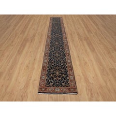2'6 "x16' Tapis de course bleu nuit en laine douce Heriz Re-Creation nouée à la main