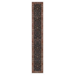2'6 "x16' Tapis de course bleu nuit en laine douce Heriz Re-Creation nouée à la main