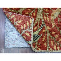 2'6 "x16' Alfombra de lana roja anudada a mano con diseño de aves del paraíso de Peshawar