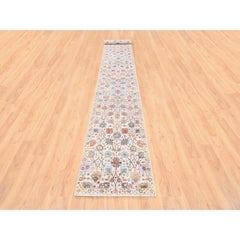 2'6"x16'1" Colorful Silk With Textured Wool Tabriz Vase Hand Knotted Runner Rug