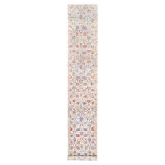 2'6"x16'1" Colorful Silk With Textured Wool Tabriz Vase Hand Knotted Runner Rug