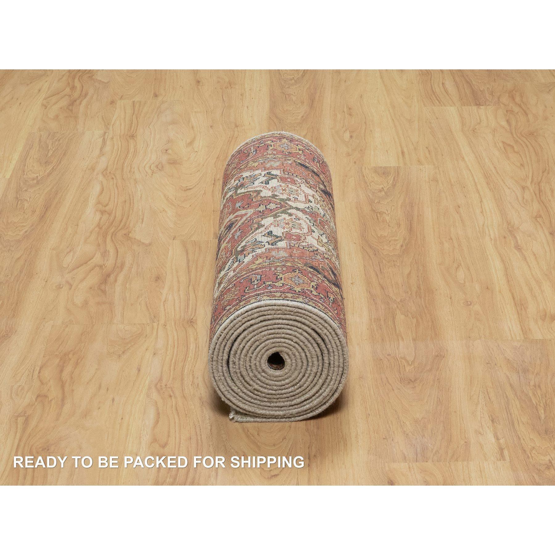 Tappeto Runner XL Heris Re-Creation Large Motifs Annodato a Mano in Lana Avorio 2'6 