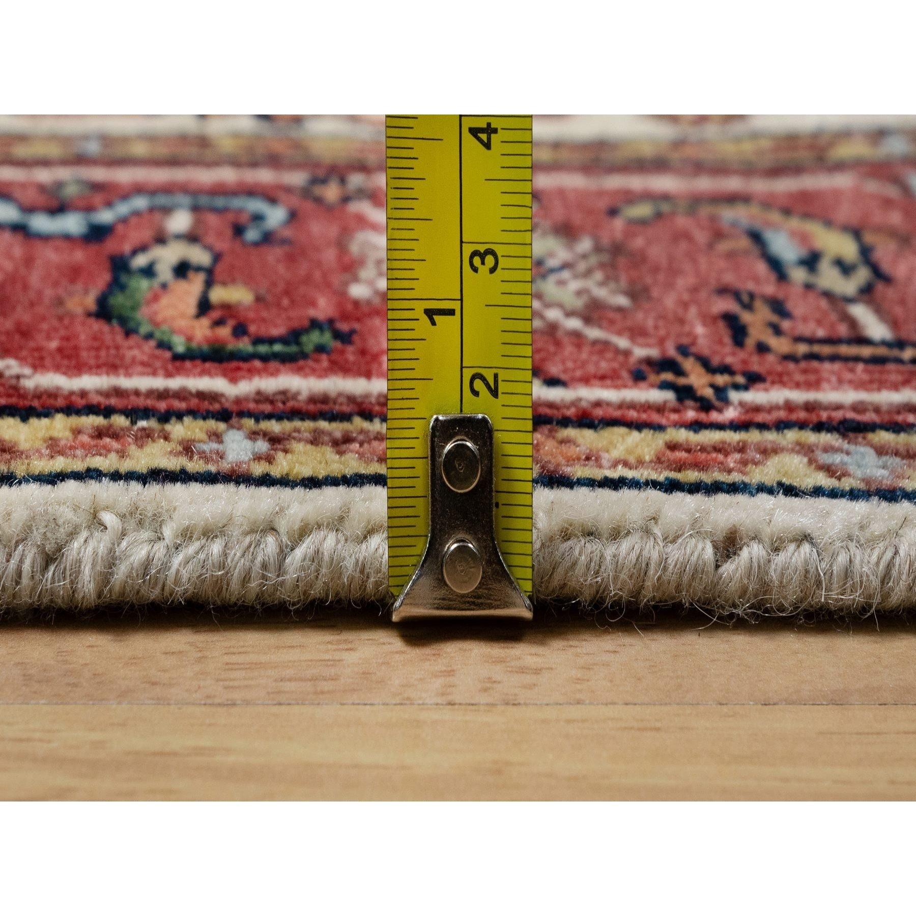 XXI secolo e contemporaneo Tappeto Runner XL Heris Re-Creation Large Motifs Annodato a Mano in Lana Avorio 2'6 