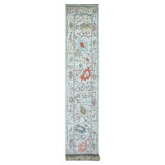 2'6 "x16'1" Gris Plata Pura Lana Anudada a Mano Angora Afgana Ushak XL Alfombra de Corredor