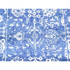 2'6"x16'10" Blue, Tone on Tone Tabriz, Wool and Silk Hand Knotted, XL Runner Rug