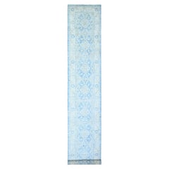 2'6"x16'2" Blue Wool Peshawar with Faded Design Hand Knotted XL Runner Rug