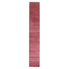 2'6"x16'3" Ruby Red Modern Grass Design Hand Knotted Wool & Silk Runner Rug
