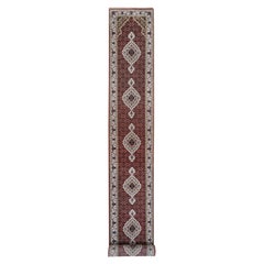 2'6"X16'3" Tabriz Mahi Fish Medallion Design Red Hand Knotted Wool And Silk Rug