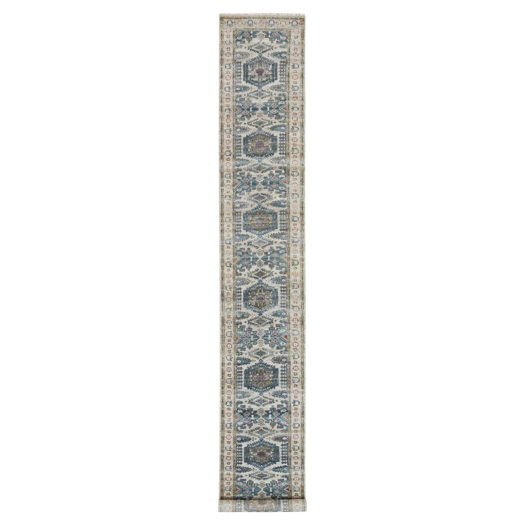 2'6"x17'10" Oyster White Hand Knotted Reimagined Viss Design XL Runner Rug For Sale
