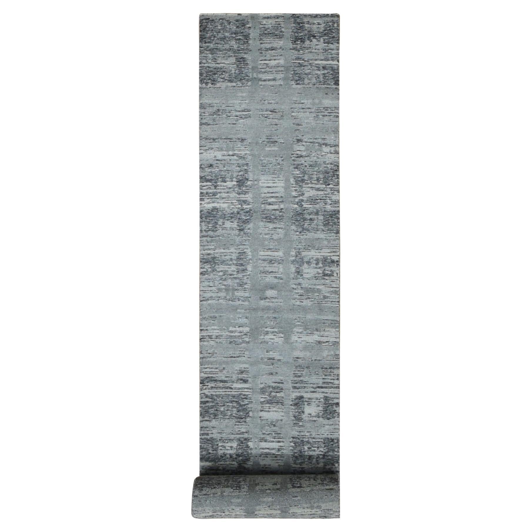 2
6 "x17
10" Spanish Gray Undyed Natural Wool Modern XL Runner Tapis noué à la main