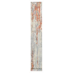 2'6"x17'8" Cream-Rust Hand Knotted Abstract Design Wool And Silk XL Runner Rug