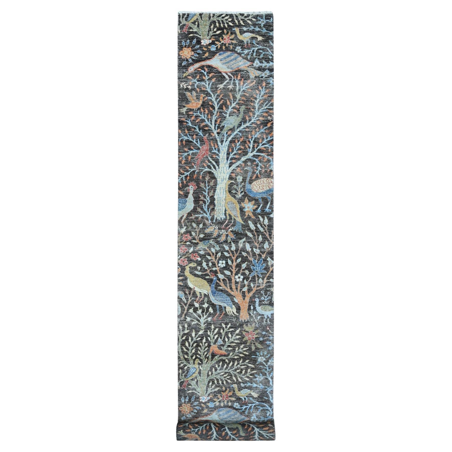 2
6 "x17
9" Grau Peshawar Hand geknüpft Wolle Birds Paradise XL Läufer Orientteppich