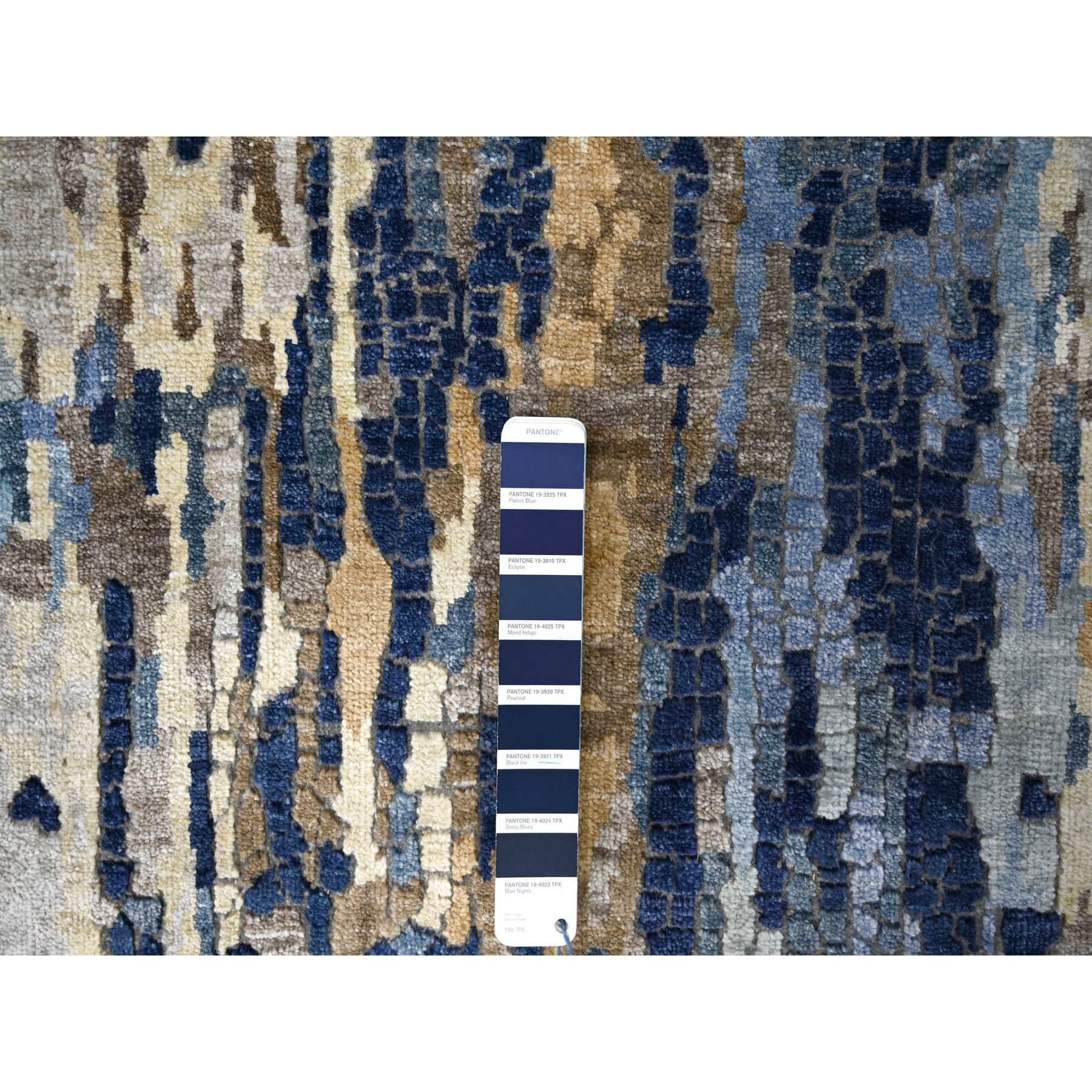 Indiano Tappeto Runner XL in lana e seta con disegno a mosaico blu di Prussia annodato a mano 2'6 