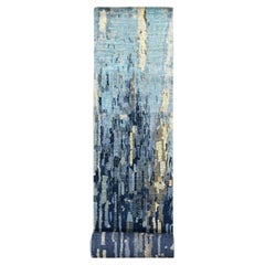 2'6"x17'9" Prussian Blue Mosaic Design Wool and Silk Hand Knotted XL Runner Rug