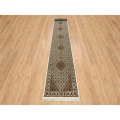 2'6 "x18' Marfil Tabriz Mahi Design 175 KPSI Lana Anudada a Mano Alfombra Redonda XL