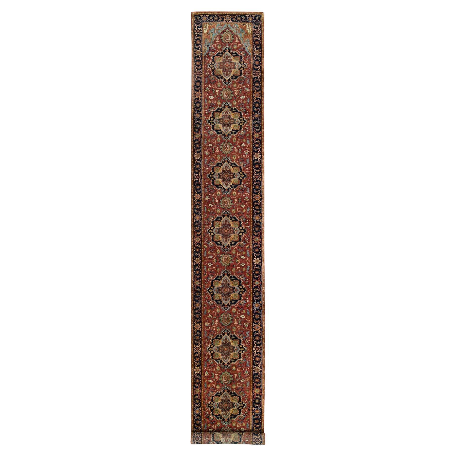 2'6"x18' Red Extra Soft Wool Hand Knotted Antiqued Fine Heris XL Runner Rug For Sale