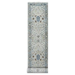 Tappeto Reflection Gray in lana annodata a mano con motivo floreale Oushak XL 2'6 "x18'