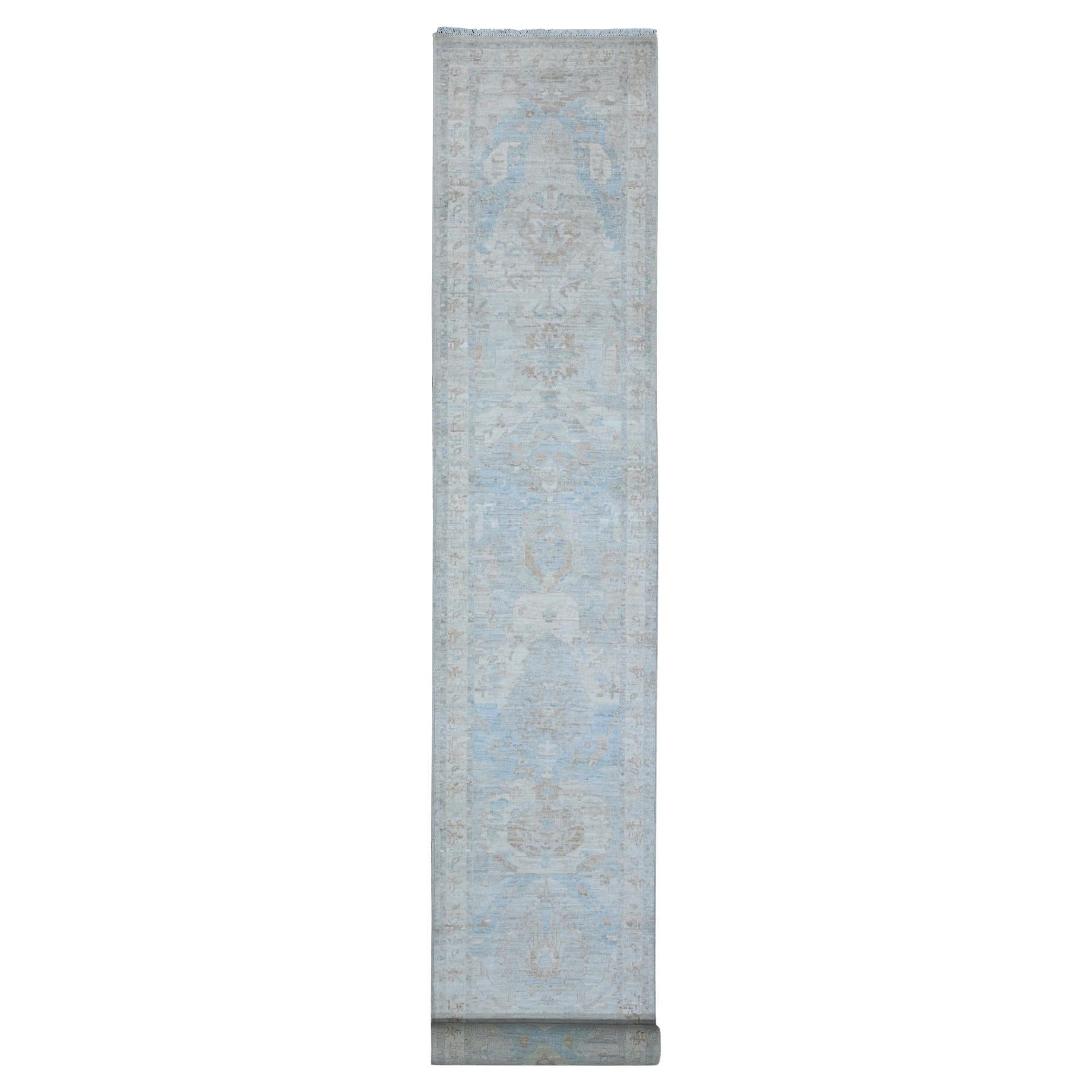 2'6"x18'10" Rustic Gray All Over Geometric Leaf Design XL Runner Oriental Rug For Sale