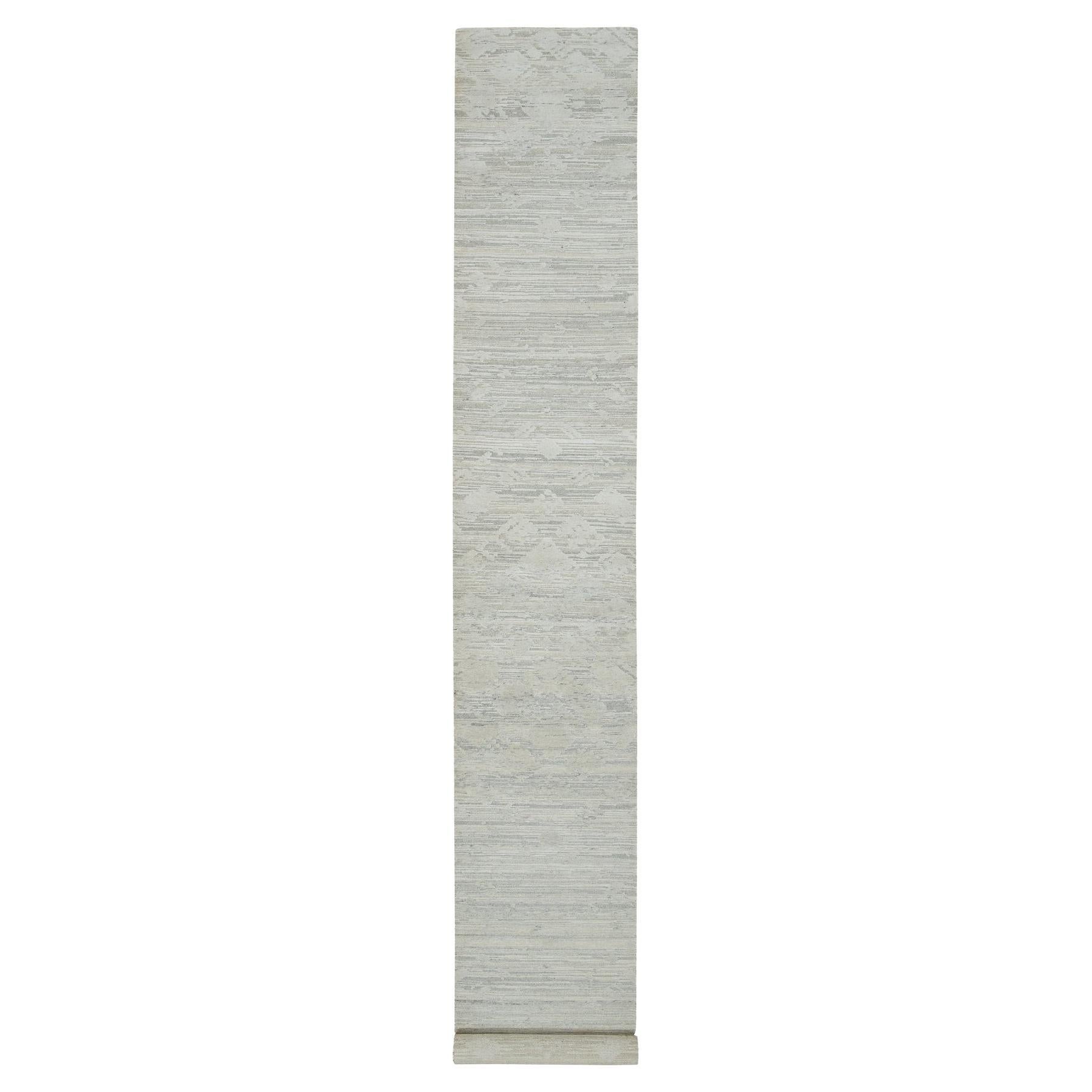 2'6 "x18'2" Elfenbein Modernes Design Natürliche Wolle Handgeknüpft XL Läufer Orientteppich